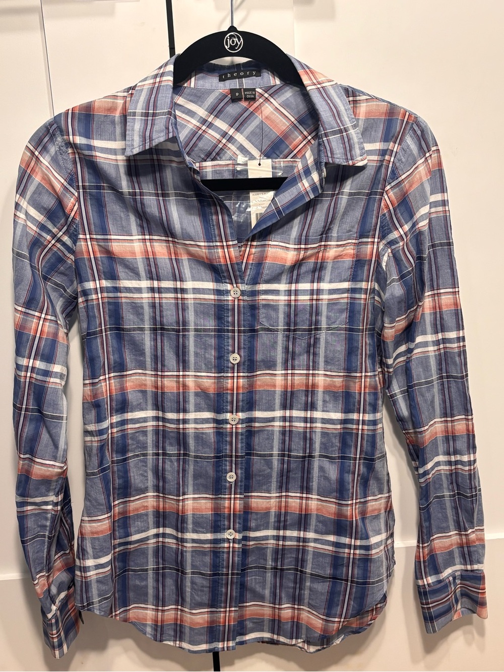 NWT Theory Nikala Audrey’s Plaid Button Down Shirt P Petite 100% Cotton